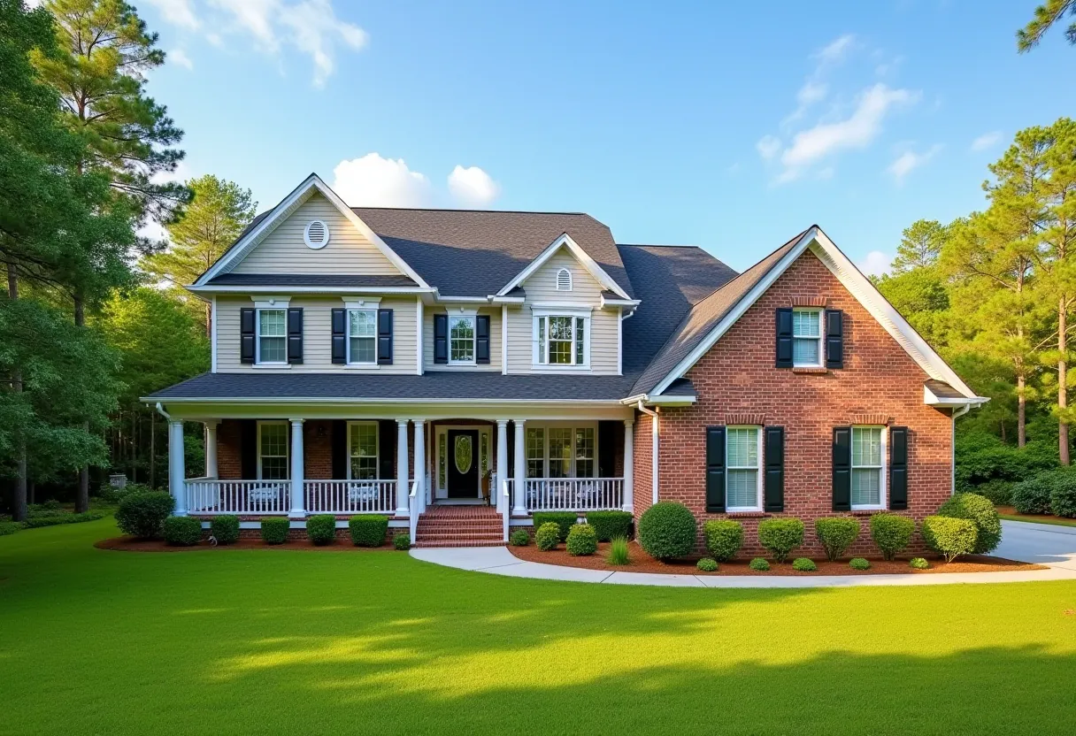 A Florence, SC home with a new architectural shingle roof under a clear Carolina sky